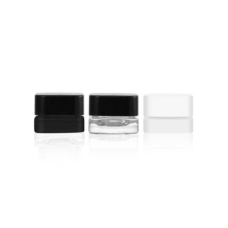 Child safety white clear black Small Square shape childproof 5ML 7ML 9ml CR glass jars for CBD oil wax weed