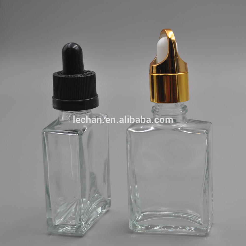 Childproof Cap 30ml Rectangle Essential Oil Glass Bottles for Eliquids
