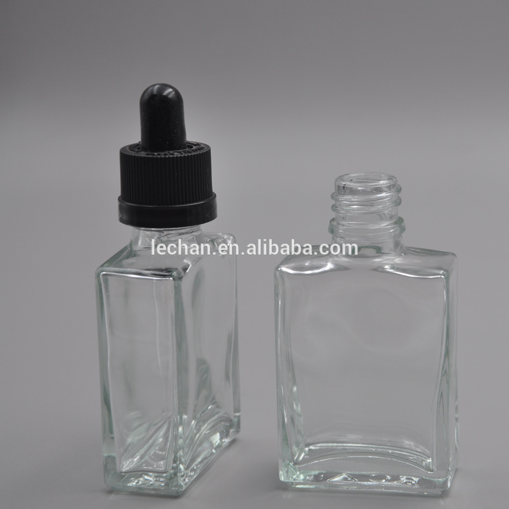 Childproof Cap 30ml Rectangle Essential Oil Glass Bottles for Eliquids