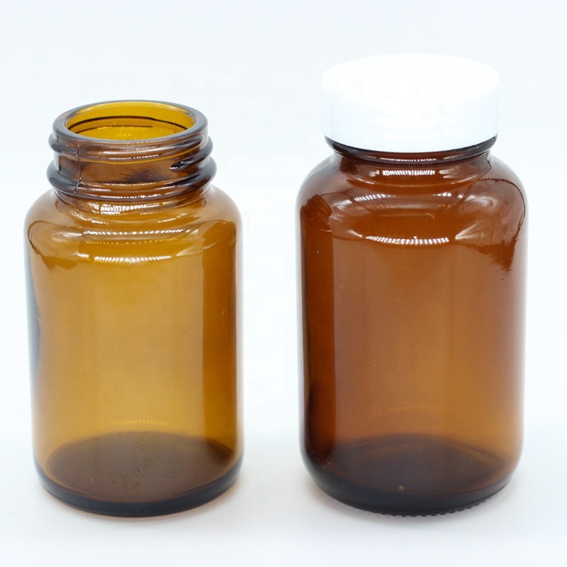 Childproof Cap CBD Glass Jar 75ml Amber Packer Wide Mouth Glass Bottle Pill Vitamin Bottles
