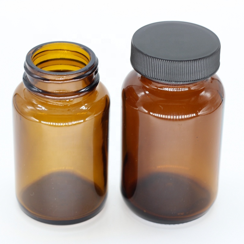 Childproof Cap CBD Glass Jar 75ml Amber Packer Wide Mouth Glass Bottle Pill Vitamin Bottles