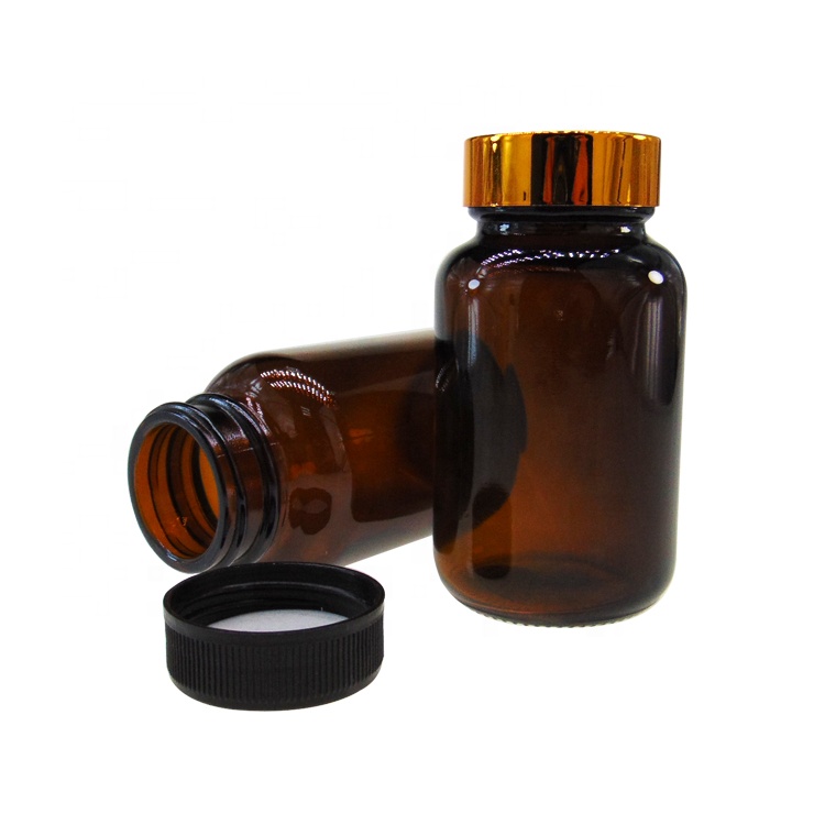 Childproof Cap cbd Glass Jar 120ml Amber Packer Wide Mouth Glass Bottle Pill Vitamin Bottles
