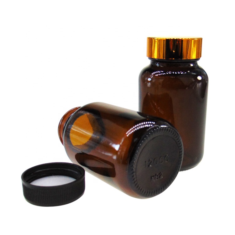 Childproof Cap cbd Glass Jar 120ml Amber Packer Wide Mouth Glass Bottle Pill Vitamin Bottles