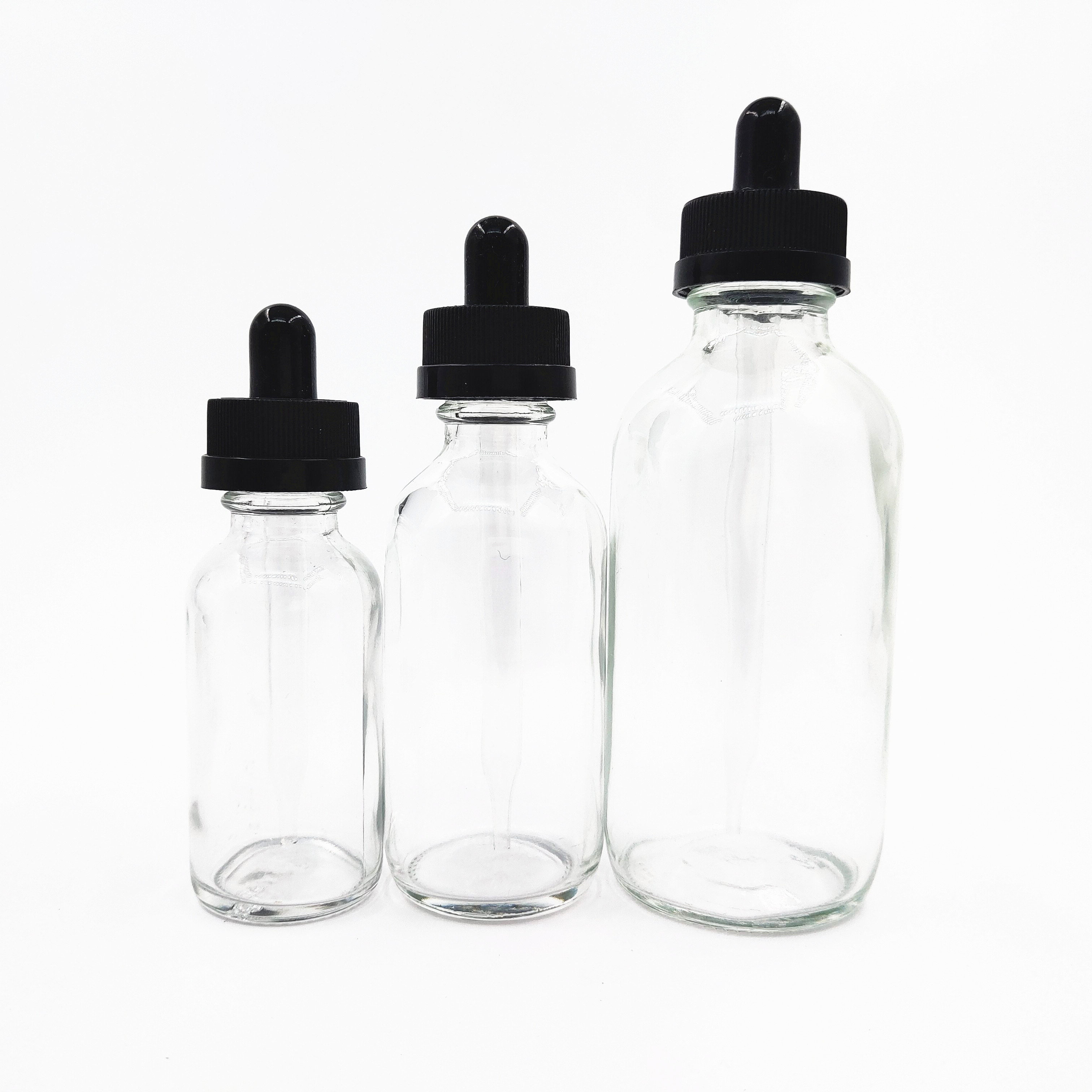 Childproof Dropper Sealing Type clear green Boston Round Glass Bottles 30 ML/ 60ML / 2 OZ / 1 OZ Aromatherapy Bottles