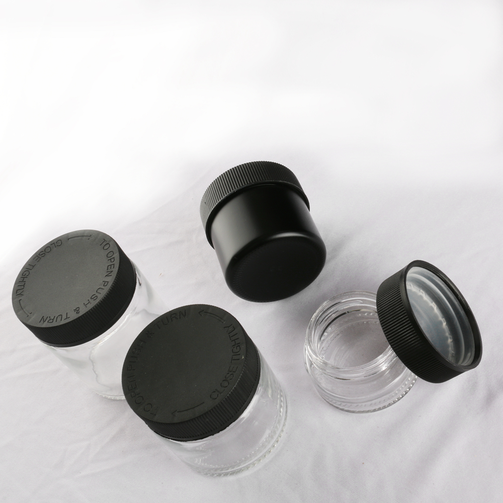 Childproof glass jars 60ml 2oz CBD bottle glass jar with child proof lid child resistant glass jar