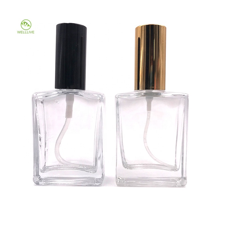 Childproof screw top lid 50ml 10ml clear square glass bottle for wine liquor liquid