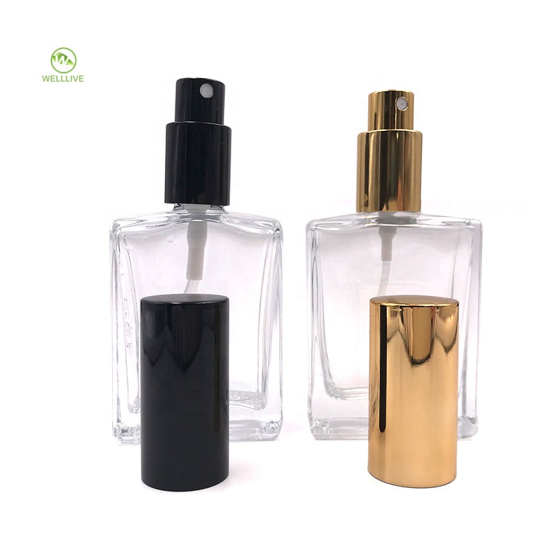 Childproof screw top lid 50ml 10ml clear square glass bottle for wine liquor liquid