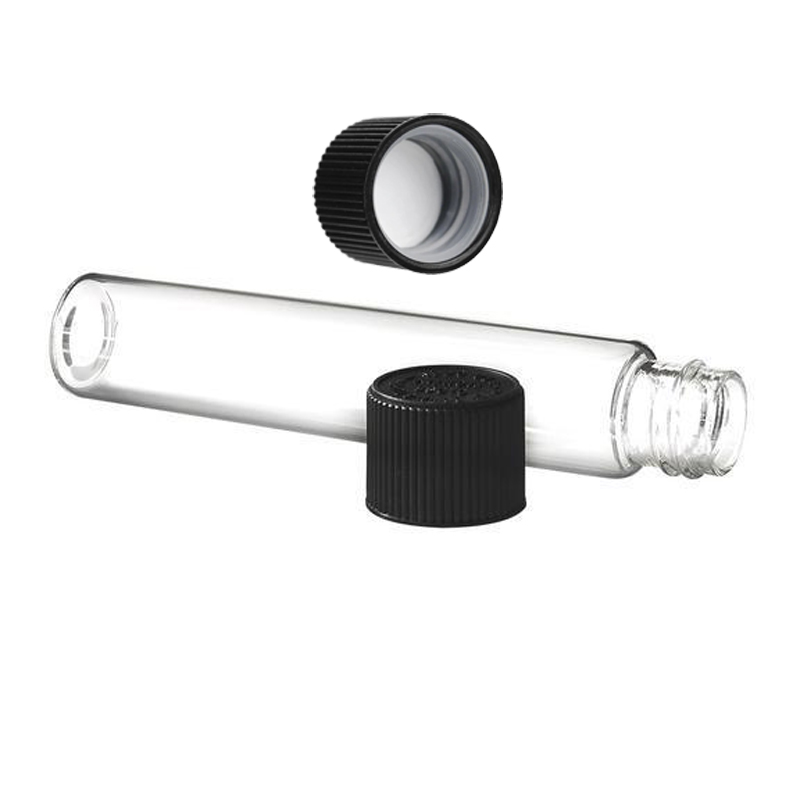 Children Resistant Quartz Test Tube Glass Pre Roll Tube With Black/White Lids