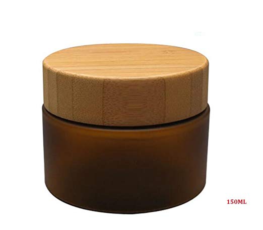 China 150g Empty Amber PET plastic Cosmetic Container Case with Natural Bamboo Cap