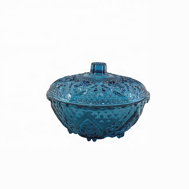 China 5-inch embossed and painted glass sugar bowl with lid candle jars
