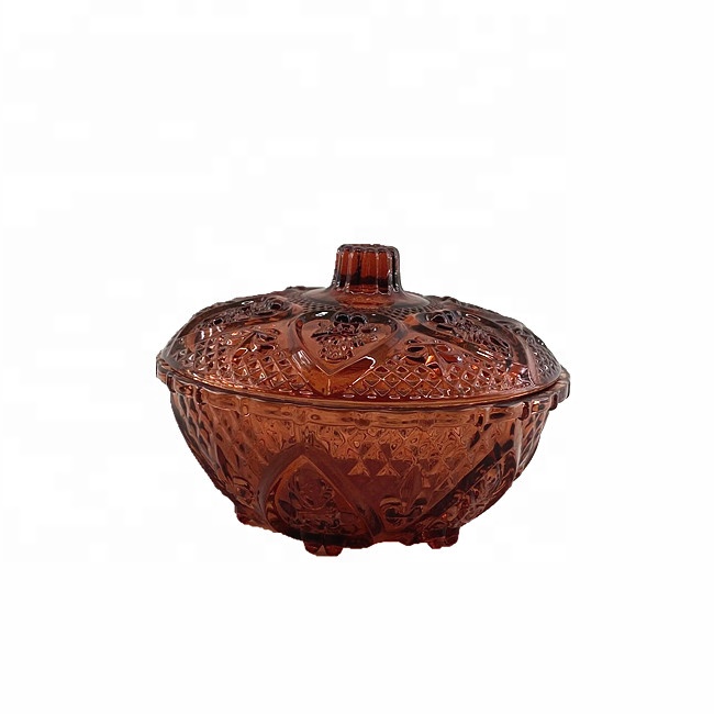 China 5-inch embossed and painted glass sugar bowl with lid candle jars