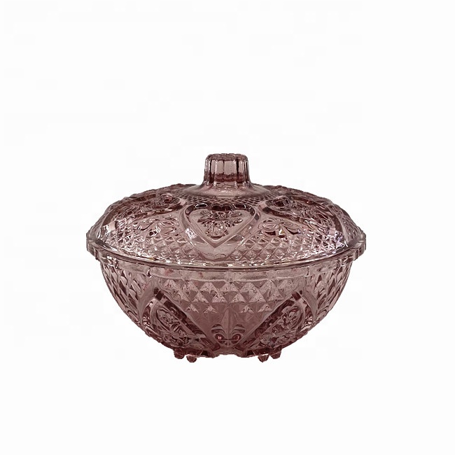 China 5-inch embossed and painted glass sugar bowl with lid candle jars