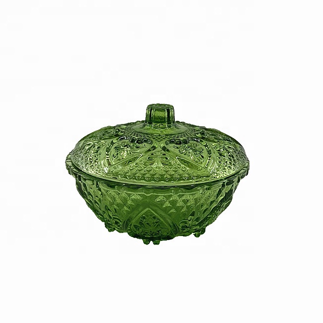 China 5-inch embossed and painted glass sugar bowl with lid candle jars