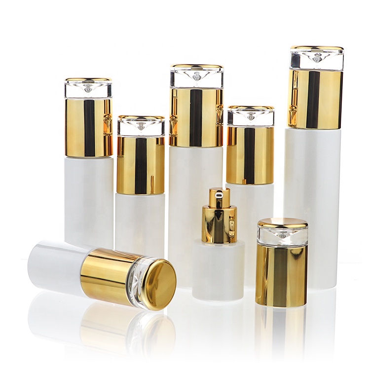 China Airless Cosmetic Packaging Jars And Bottles White Glass Lotion Bottle 20ml 30ml 50ml 60ml