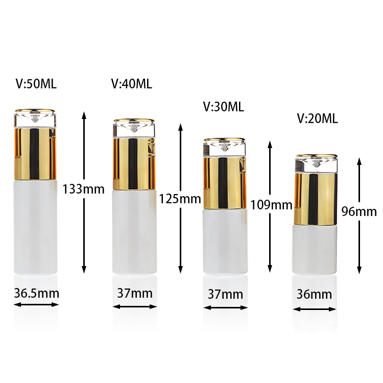 China Airless Cosmetic Packaging Jars And Bottles White Glass Lotion Bottle 20ml 30ml 50ml 60ml