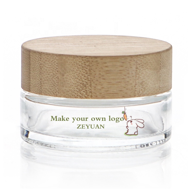 China Factory Custom Logo 30g 50g 100g Cosmetics Cream glass bottles and jars Clear Wide Mouth Glass Cream Jar 30g
