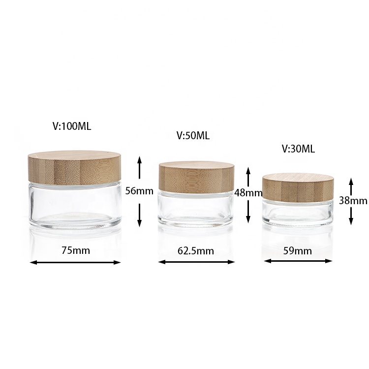 China Factory Custom Logo 30g 50g 100g Cosmetics Cream glass bottles and jars Clear Wide Mouth Glass Cream Jar 30g