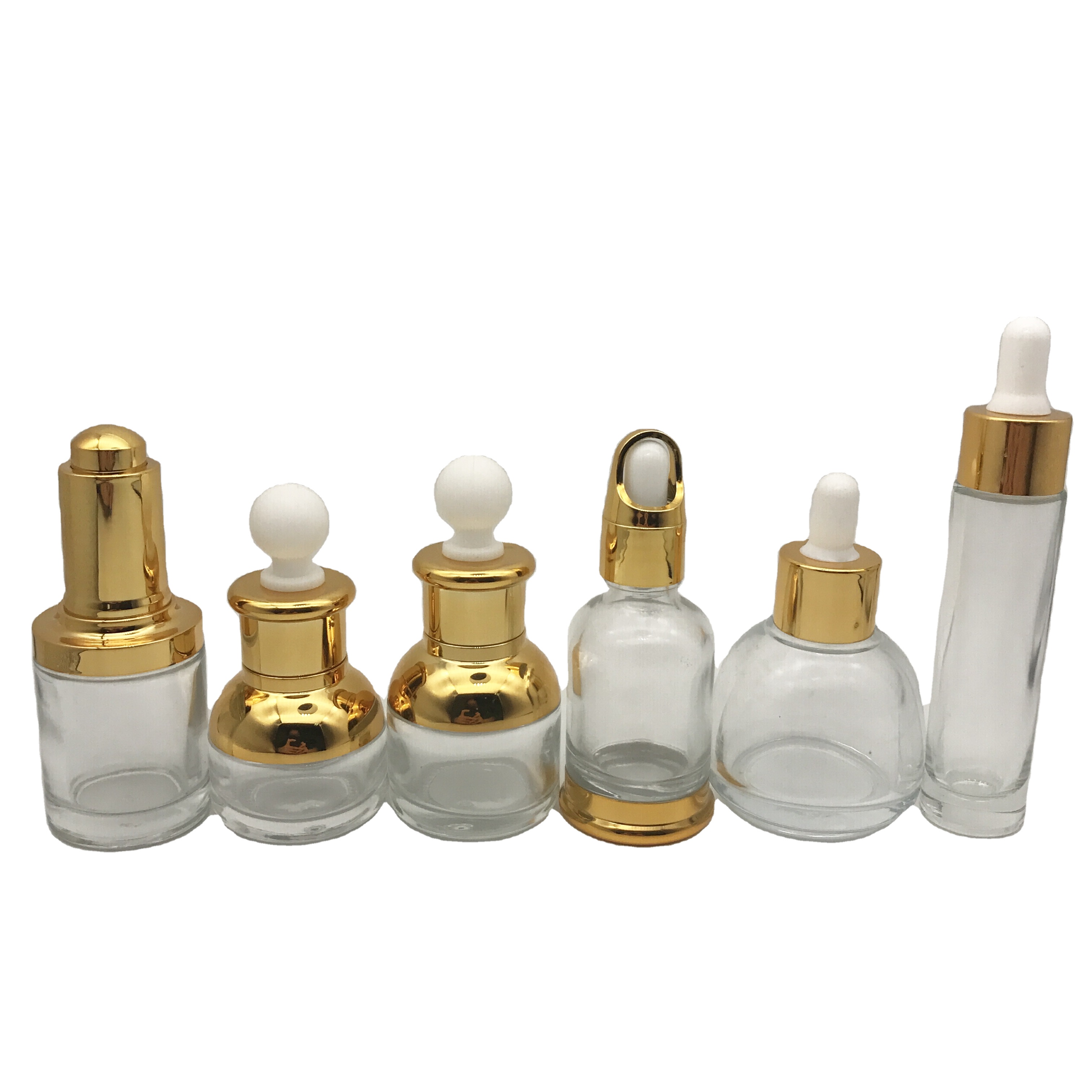 China Factory Electric Glass Dropper Bottle 10ml 15ml 30ml 50ml Golden Collar Dropper Bottle