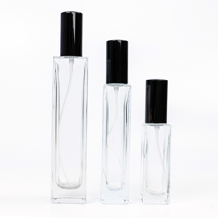 China Factory Empty Rectangular Glass Fragrance Oil Mist Perfume Spray Bottle 30ml 50ml 100ml