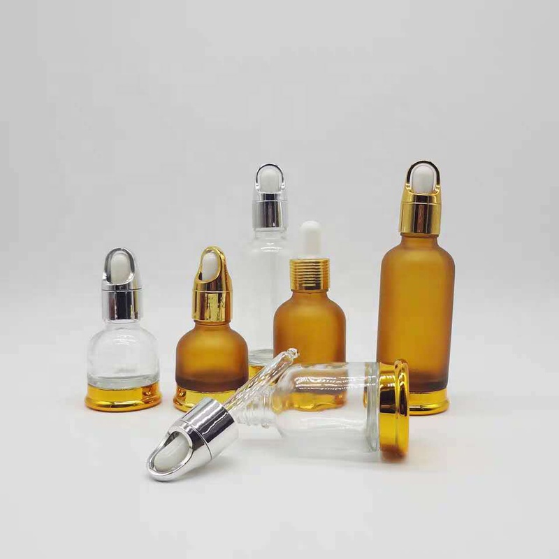 China Factory Luxury Gold Frosted Glass Essential Oil Dropper Bottle