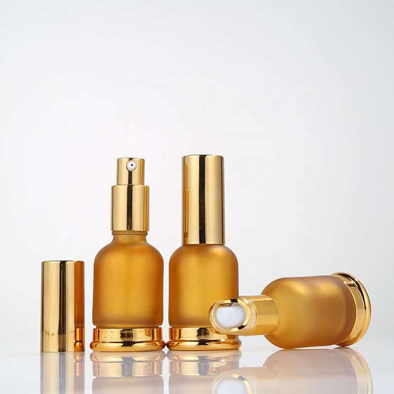 China Factory Luxury Gold Frosted Glass Essential Oil Dropper Bottle