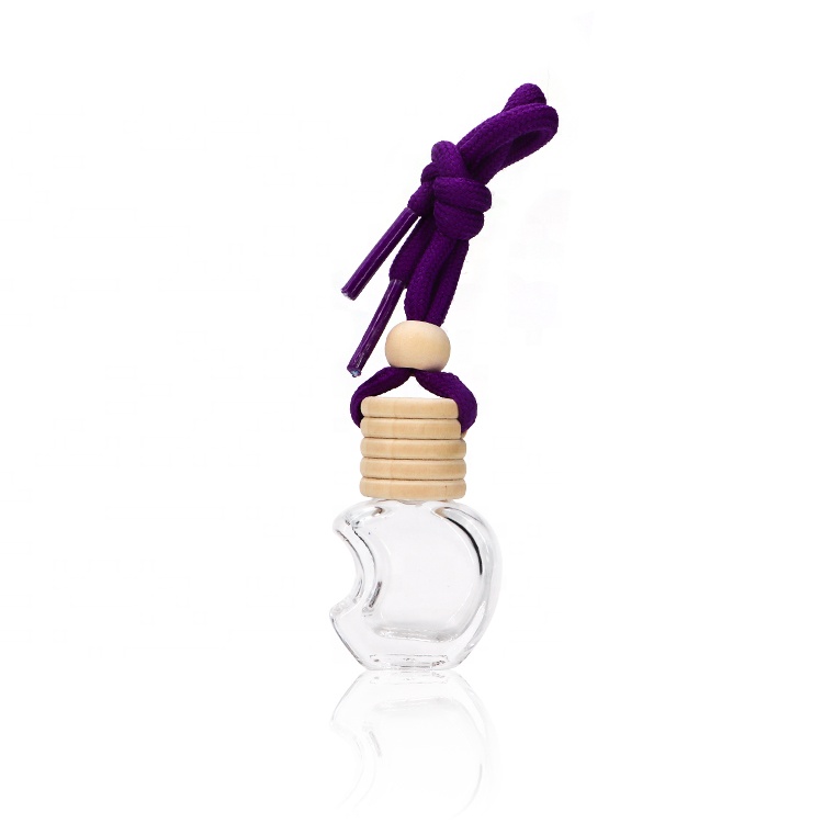 China Factory New Product Cheap Clear Empty Hanging Car Perfume Apple Bottle 5 ml With Wooden Cap