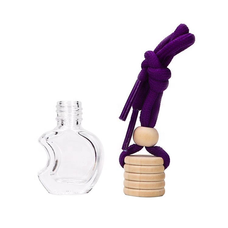 China Factory New Product Cheap Clear Empty Hanging Car Perfume Apple Bottle 5 ml With Wooden Cap