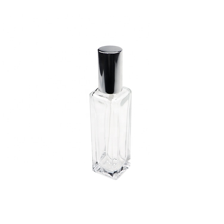 China Factory Wholesale 30ml Square High Clear Glass Crimp Spray Perfume Bottle