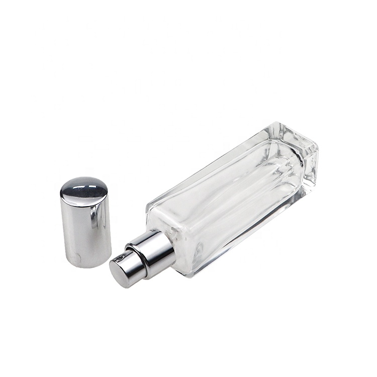 China Factory Wholesale 30ml Square High Clear Glass Crimp Spray Perfume Bottle
