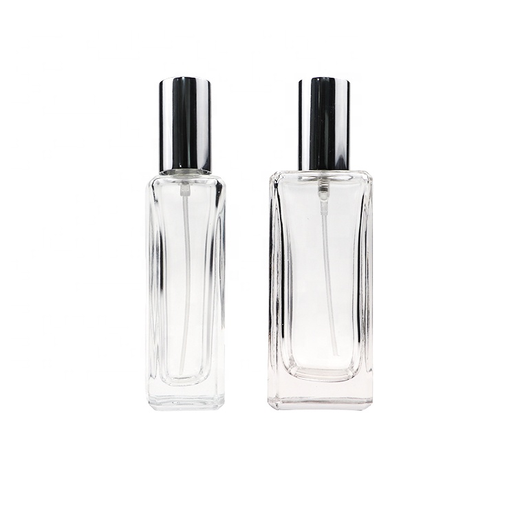 China Factory Wholesale 30ml Square High Clear Glass Crimp Spray Perfume Bottle