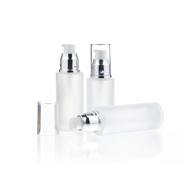 China Frosted Glass 50ml 100 ml 120ml Cosmetics Containers And Packaging Glass Lotion Bottles With Pump