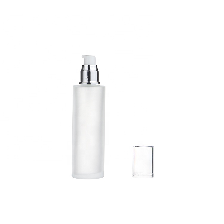 China Frosted Glass 50ml 100 ml 120ml Cosmetics Containers And Packaging Glass Lotion Bottles With Pump