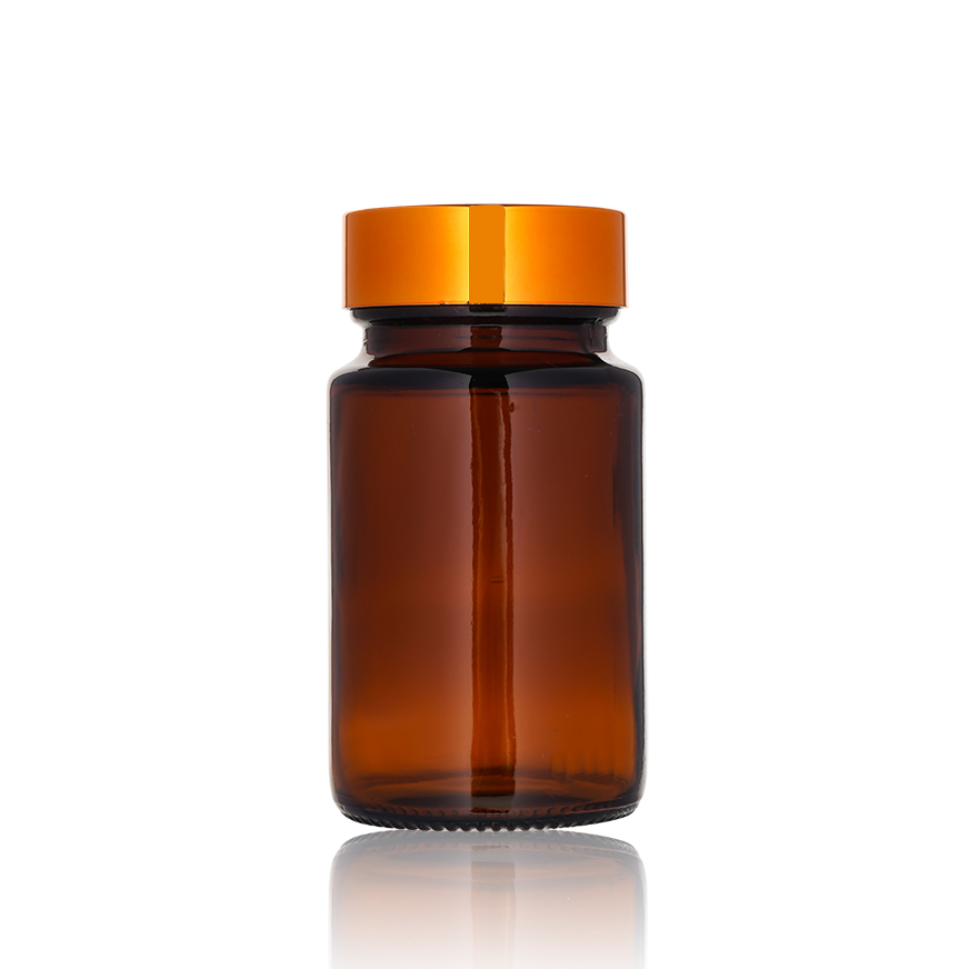 China Glass Bottle Manufacturer Frosted Color Cap Amber Vitamin Glass Bottle Medicine Container