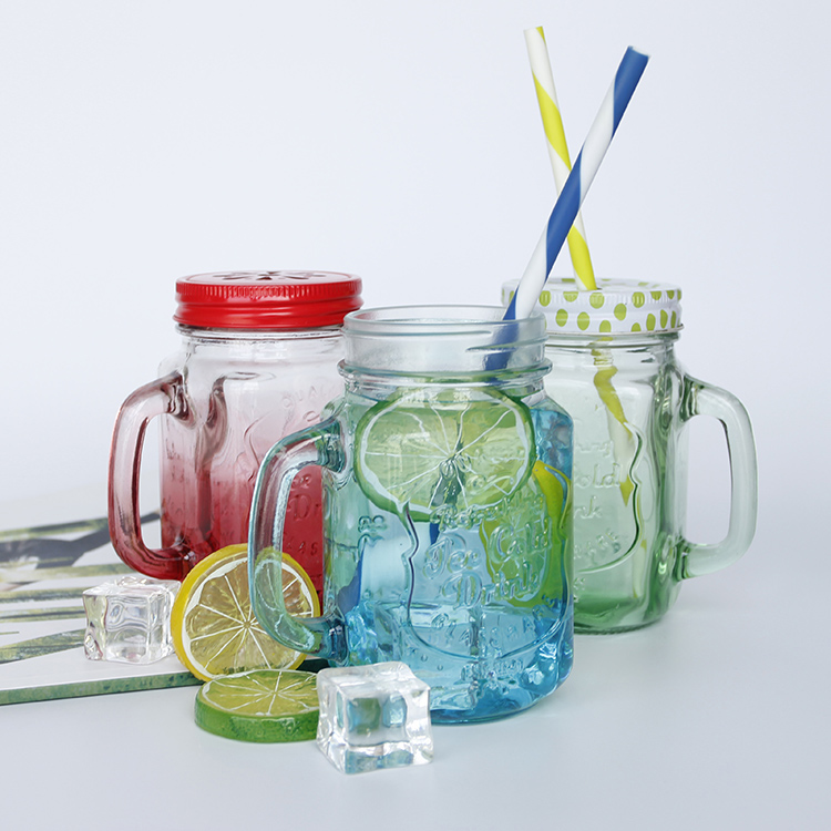 China Glass Jar Cap Printing Mason Jars With Handle Beverage Juice Mason Jars
