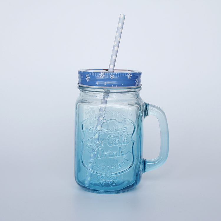 China Glass Jar Cap Printing Mason Jars With Handle Beverage Juice Mason Jars