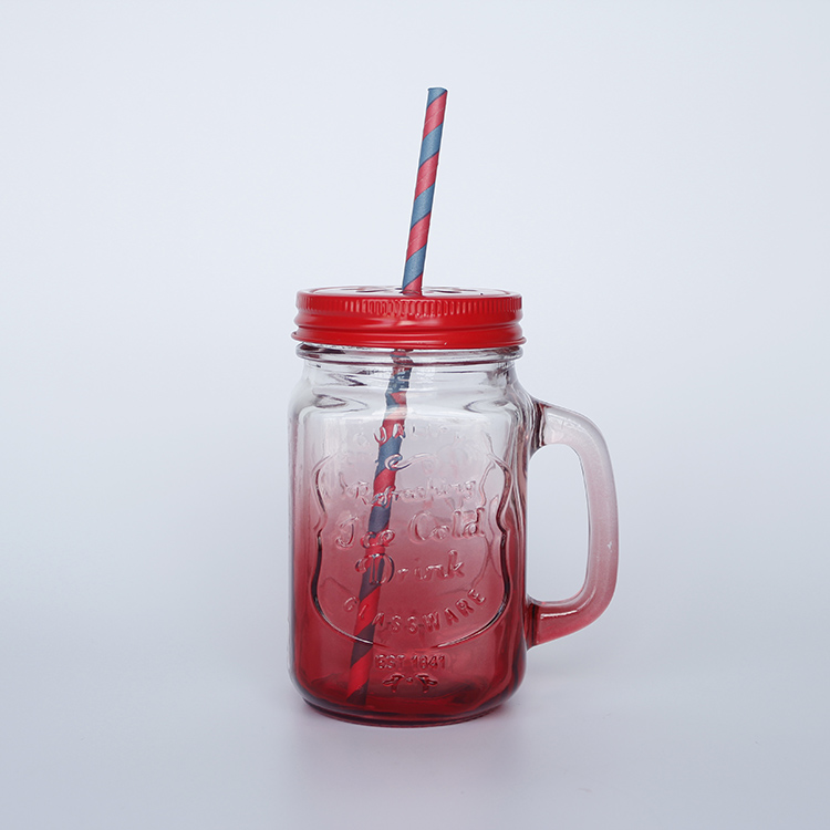 China Glass Jar Cap Printing Mason Jars With Handle Beverage Juice Mason Jars