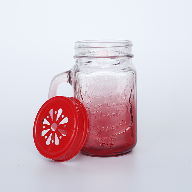 China Glass Jar Cap Printing Mason Jars With Handle Beverage Juice Mason Jars