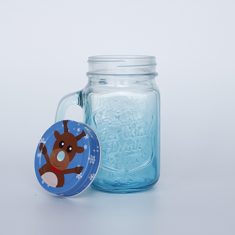 China Glass Jar Cap Printing Mason Jars With Handle Beverage Juice Mason Jars
