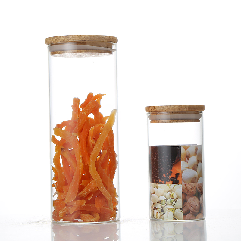 China Good Glass Nuts Storage Jar Round Coffee Bean Storage Container Wood Lid