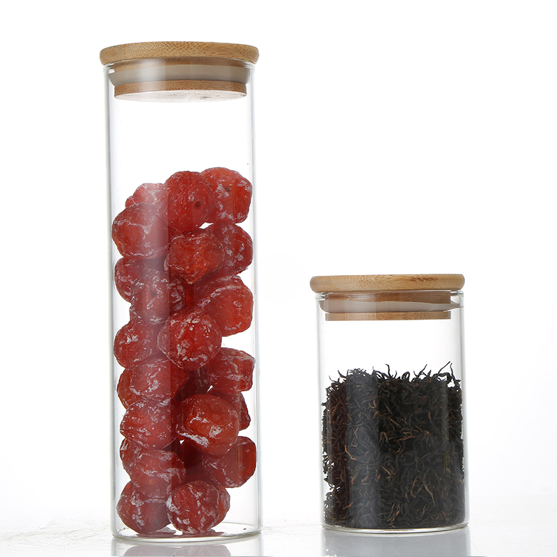 China Good Glass Nuts Storage Jar Round Coffee Bean Storage Container Wood Lid
