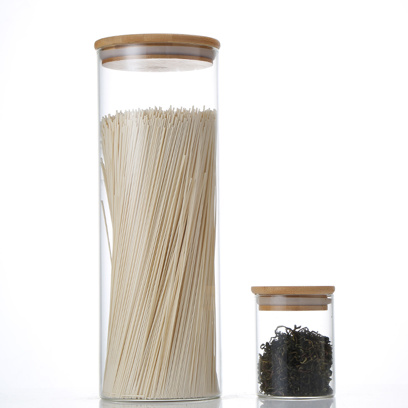 China Good Glass Nuts Storage Jar Round Coffee Bean Storage Container Wood Lid