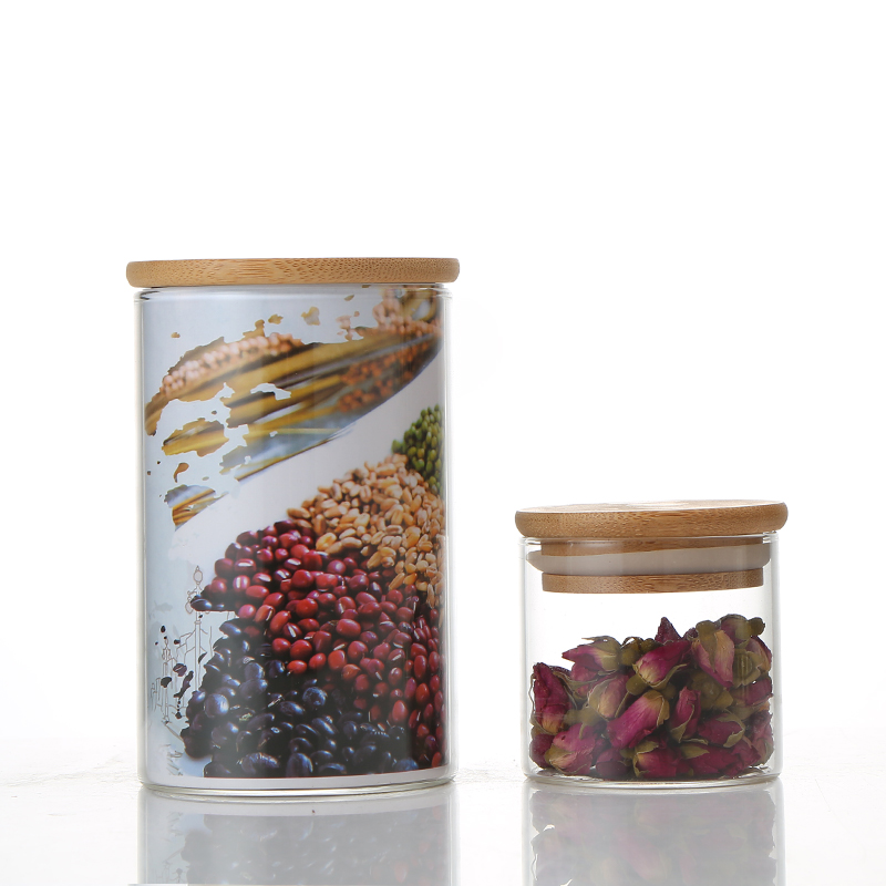 China Good Glass Nuts Storage Jar Round Coffee Bean Storage Container Wood Lid