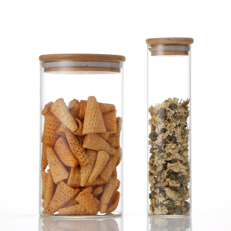 China Good Glass Nuts Storage Jar Round Coffee Bean Storage Container Wood Lid