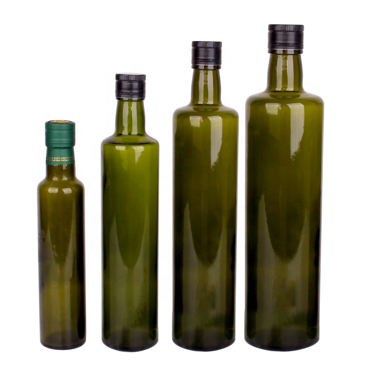 China Hot sale empty 250ml 500ml 750ml  1000ml Round Dark Green Glass Olive Oil Bottles with cap