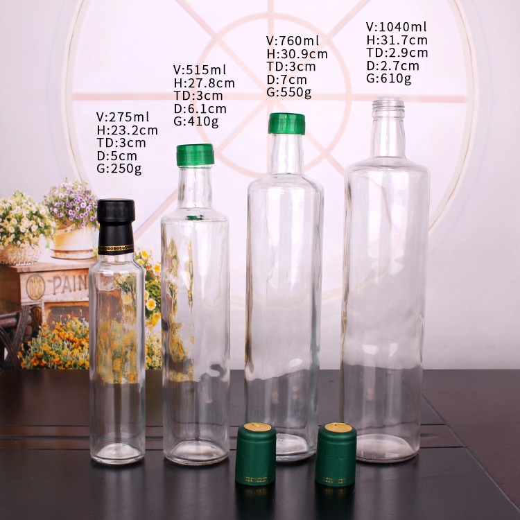 China Hot sale empty 250ml 500ml 750ml 1000ml Round Dark Green Glass Olive Oil Bottles with cap