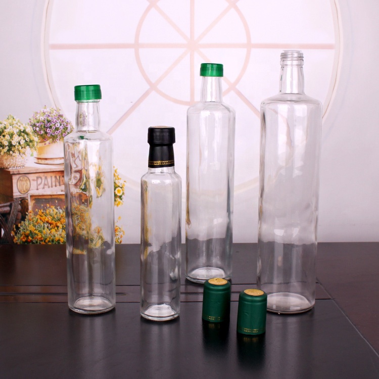 China Hot sale empty 250ml 500ml 750ml 1000ml Round Dark Green Glass Olive Oil Bottles with cap