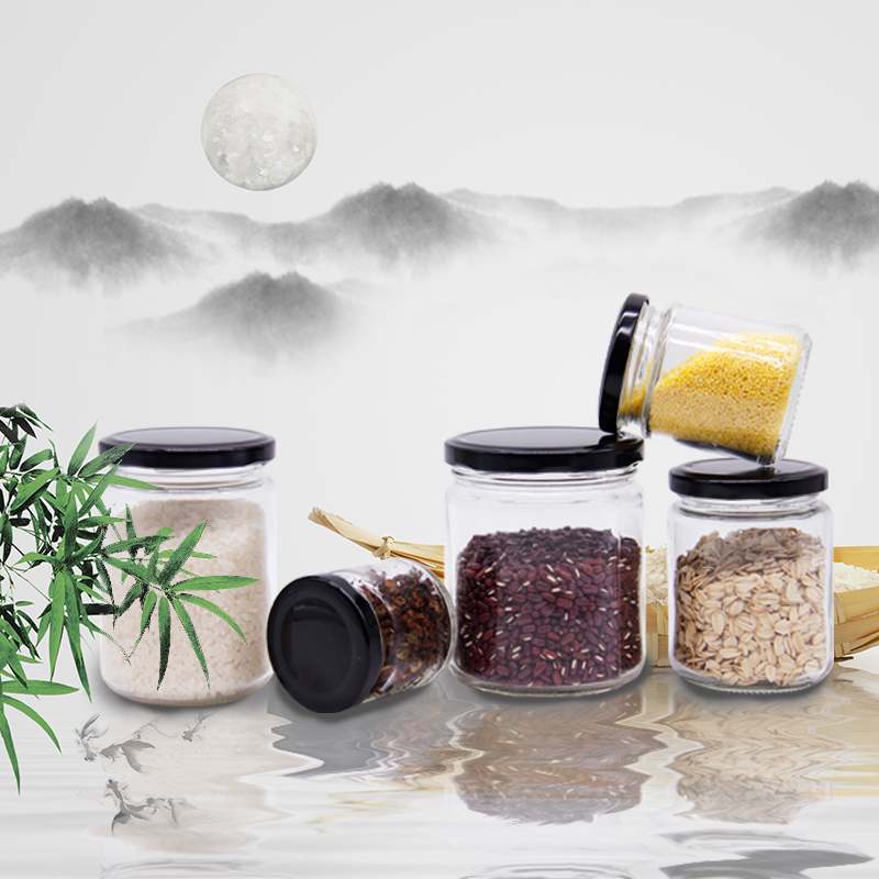 China Made 450ml Glass Storage Container with Black Lid Glass Kitchenware