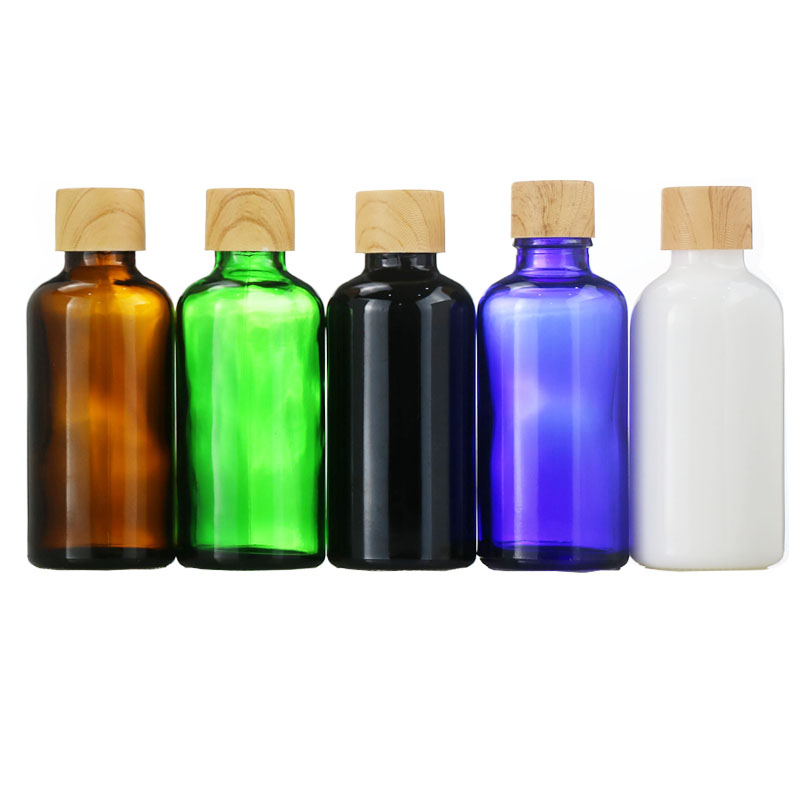 China Made frosted bamboo cap white glass bottles and glass jars cosmetic packaging sets 20ml 30ml 50ml 100ml 120ml