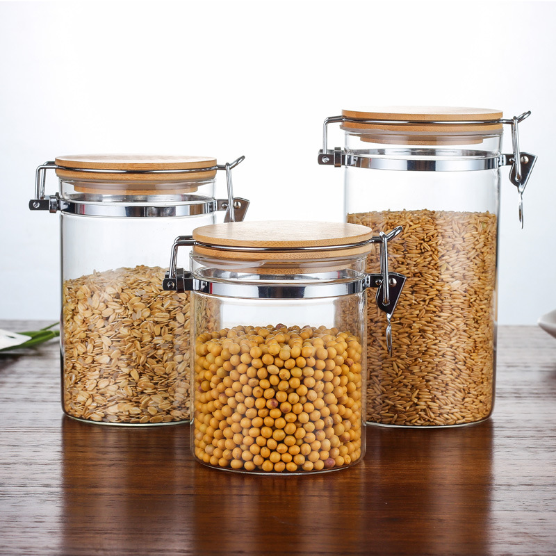 China Manufacture Eco-friendly Airtight Clip Borosilicate Glass Jar Storage with Lid