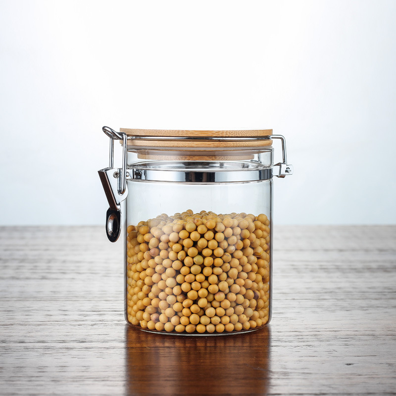 China Manufacture Eco-friendly Airtight Clip Borosilicate Glass Jar Storage with Lid